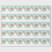 Papier Cadeau Joyeux Noël Snowman scène d'hiver (Plat)