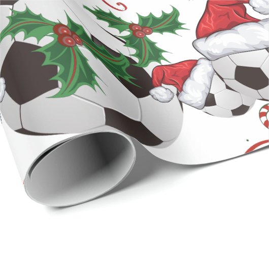 Papier Cadeau Joyeux Noël Soccer Ball Père Noël (Coin rond)