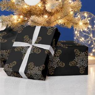 Papier Cadeau Joyeux Noël Star Calligraphie Petit Motif