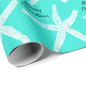 Papier Cadeau Joyeux Noël Starfish Motifs Turquoise Blue Beach (Coin rond)