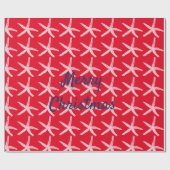 Papier Cadeau Joyeux Noël Starfish Nautique Rouge Bleu Bleu (Plat)
