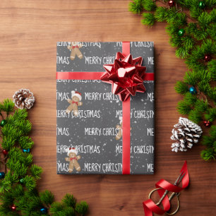 Papier Cadeau JOYEUX NOËL Texte avec des hommes en pain d'épice