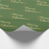 Papier Cadeau Joyeux Noël Tons Dorés Écriture Élégante Verte (Coin)