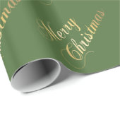 Papier Cadeau Joyeux Noël Tons Dorés Écriture Élégante Verte (Coin rond)