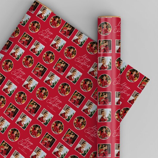 Papier Cadeau Joyeux Noël trois photo Fête rouge