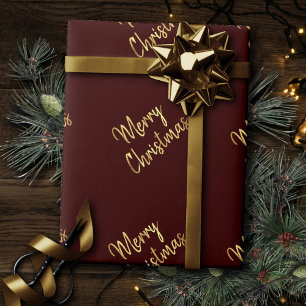 Papier Cadeau Joyeux Noël Typographie des fêtes rouge et or