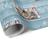 Papier Cadeau Joyeux Noël Une photo de famille Bois rustique (Coin rond)