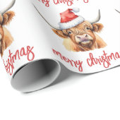 Papier Cadeau Joyeux Noël vache Highland (Coin rond)