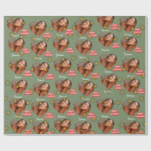 Papier Cadeau Joyeux Noël vert avec 1 photo de coeur et nom (Plat)