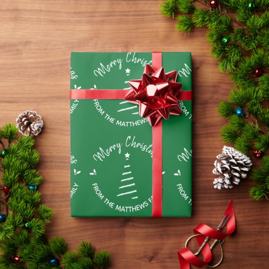 Papier Cadeau Joyeux Noël Vert De Nom Personnalisé (Cadeau de vacances)