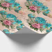 Papier Cadeau Joyeux Noël Vieux Script Rose Rose rose vert (Coin)