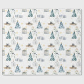 Papier Cadeau Joyeux Noël vintage aquarelle globe (Plat)