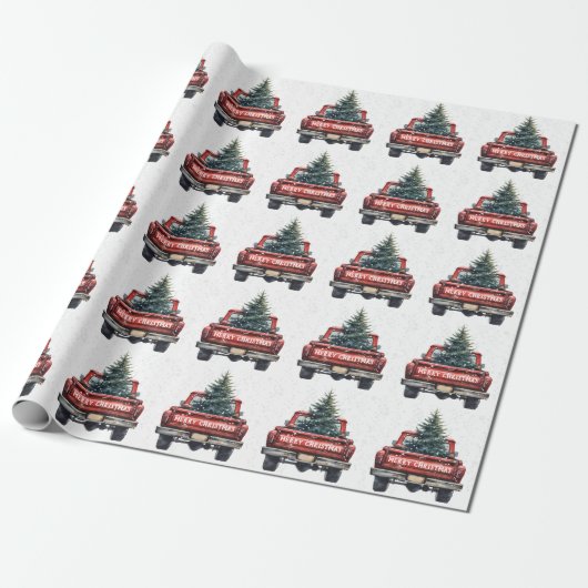 Papier Cadeau Joyeux Noël vintage Camion Rouge (Déroulé)