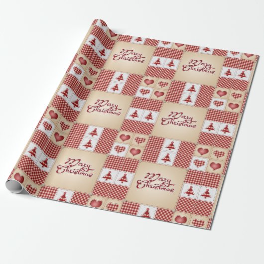 Papier Cadeau Joyeux Noël Vintage Country Quilt Motif (Déroulé)