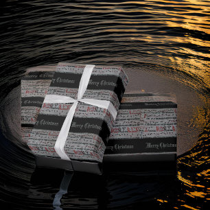 Papier Cadeau Joyeux Noël Vintage feuille musique gris noir