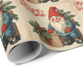 Papier Cadeau Joyeux Noël Vintage Gnome (Coin rond)