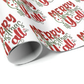 Papier Cadeau Joyeux Noël Y’All Parties scintillant Rouge Vert M (Coin rond)