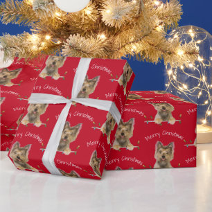 Papier Cadeau Joyeux Noël Yorkshire Terrier en rouge