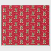 Papier Cadeau Joyeux Noël Yorkshire Terrier en rouge (Plat)