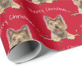 Papier Cadeau Joyeux Noël Yorkshire Terrier en rouge (Coin rond)