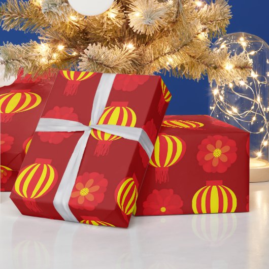 Papier Cadeau Joyeux Nouvel An Chinois Lanterne Jaune fleurie Ro (Vacances)