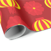 Papier Cadeau Joyeux Nouvel An Chinois Lanterne Jaune fleurie Ro (Coin rond)