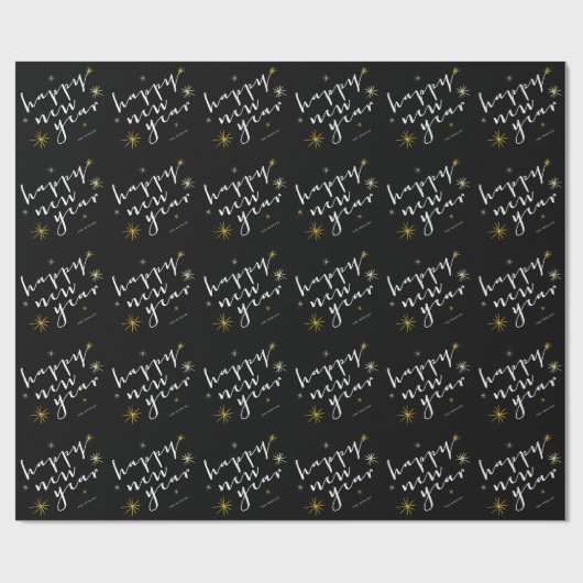 Papier Cadeau Joyeux Nouvel An Script moderne Chic Gold Starburs (Plat)
