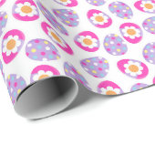 Papier Cadeau Joyeux Oeuf Pâques Rose Violet Floral (Coin rond)