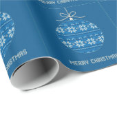 Papier Cadeau Joyeux ornement de Noël bleu et blanc (Coin rond)