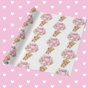 Papier Cadeau Joyeux Ours en Peluche Rose Baby Shower