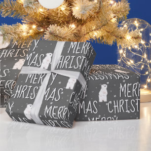 Papier Cadeau Joyeux Ours Polaire De Noël Sur Les Étoiles