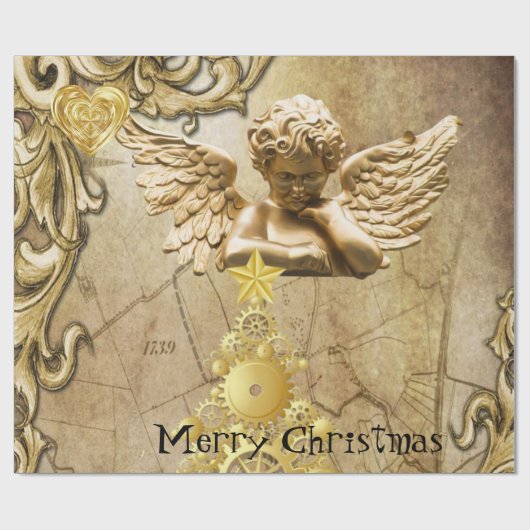 Papier Cadeau Joyeux papier à envelopper Noël Or Angel (Plat)