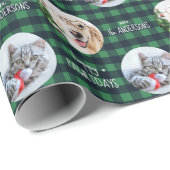 Papier Cadeau Joyeux Pawlidays Buffalo Plaid Custom Cat Chien Ph (Coin rond)