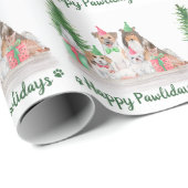 Papier Cadeau Joyeux Pawlidays Chien Chat Chiot Chien Chaton Noë (Coin rond)