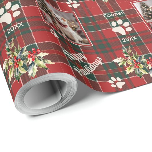 Papier Cadeau Joyeux Pawlidays Chien Rouge Vert Pâté Noël (Coin rond)