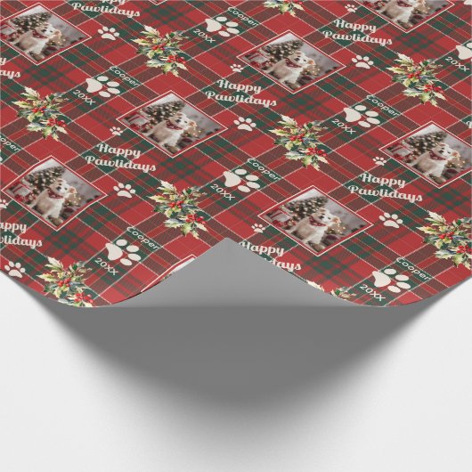 Papier Cadeau Joyeux Pawlidays Chien Rouge Vert Pâté Noël (Coin)