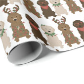 Papier Cadeau Joyeux Pawlidays Goldendoodle lumières de Noël (Coin rond)