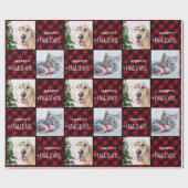 Papier Cadeau Joyeux Pawlidays Red Buffalo Plaid Custom 2 Photo (Plat)