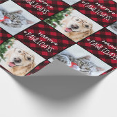 Papier Cadeau Joyeux Pawlidays Red Buffalo Plaid Custom 2 Photo (Coin)