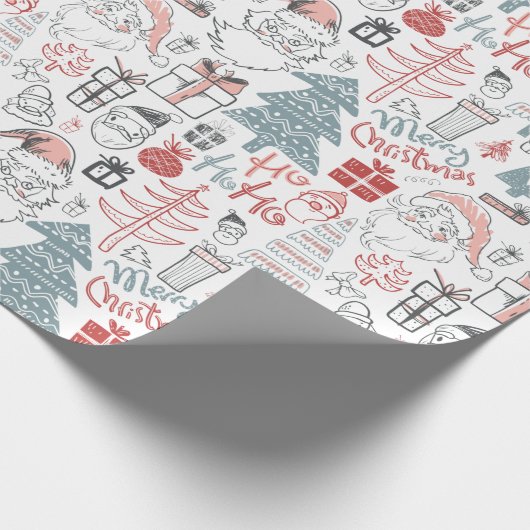 Papier Cadeau Joyeux Père Noël arbre de Noël Motif à main (Coin)