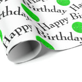 Papier Cadeau Joyeux Pickleballs Vert Anniversaire Sur Blanc (Coin rond)