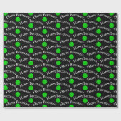 Papier Cadeau Joyeux Pickleballs Vert Anniversaire Sur Noir (Plat)