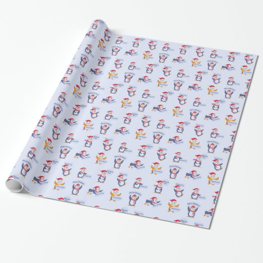 Papier Cadeau Joyeux pingouins de Noël (Déroulé)