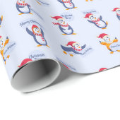 Papier Cadeau Joyeux pingouins de Noël (Coin rond)