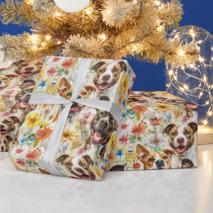 Papier Cadeau Joyeux Pitbull Chiens, Pit Bulls