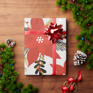 Papier Cadeau Joyeux Poinsettia Noël Floral Cadeau