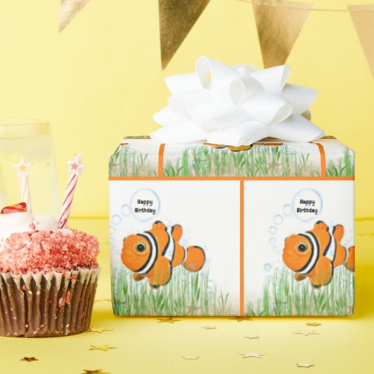 Papier Cadeau Joyeux poisson-clown d'anniversaire (Fête d'anniversaire)