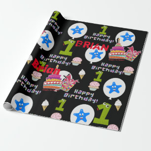 Papier Cadeau Joyeux premier anniversaire à envelopper les ball