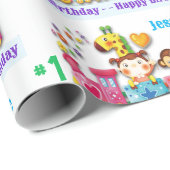 Papier Cadeau Joyeux premier anniversaire Personnalisé Nom et âg (Coin rond)