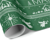 Papier Cadeau Joyeux pull de Noël Christian Green Jesus Dieu (Coin rond)